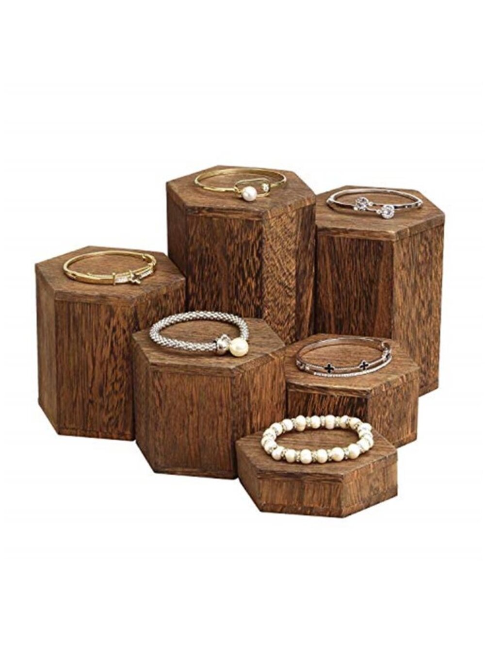 Wooden 6 Pcs Hexagon Risers for Display Jewelry and Accessories Display Stand